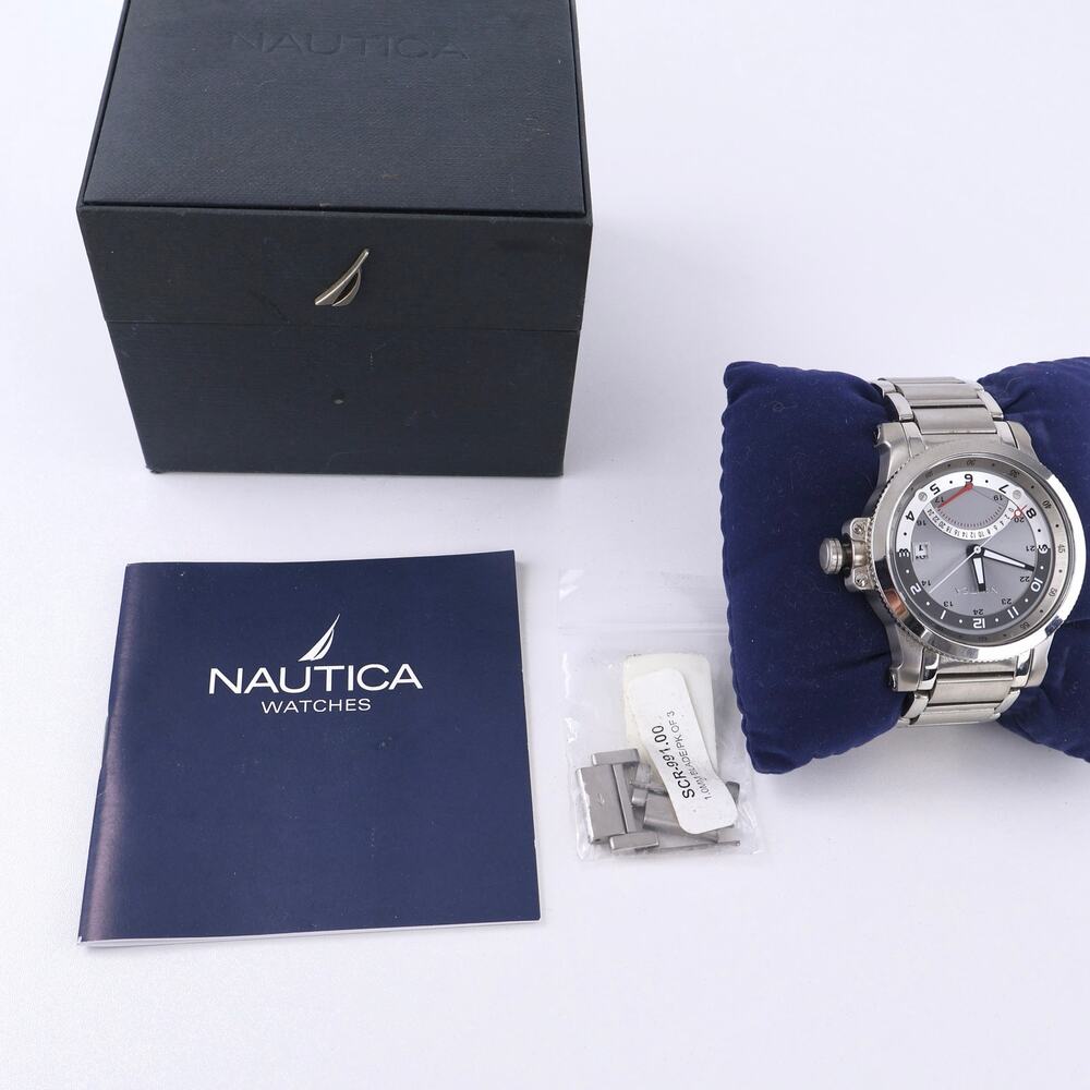 Nautica GMT Watch A16002G Grey Retrograde Date New with Box Stainless Steel - Picture 8 of 8